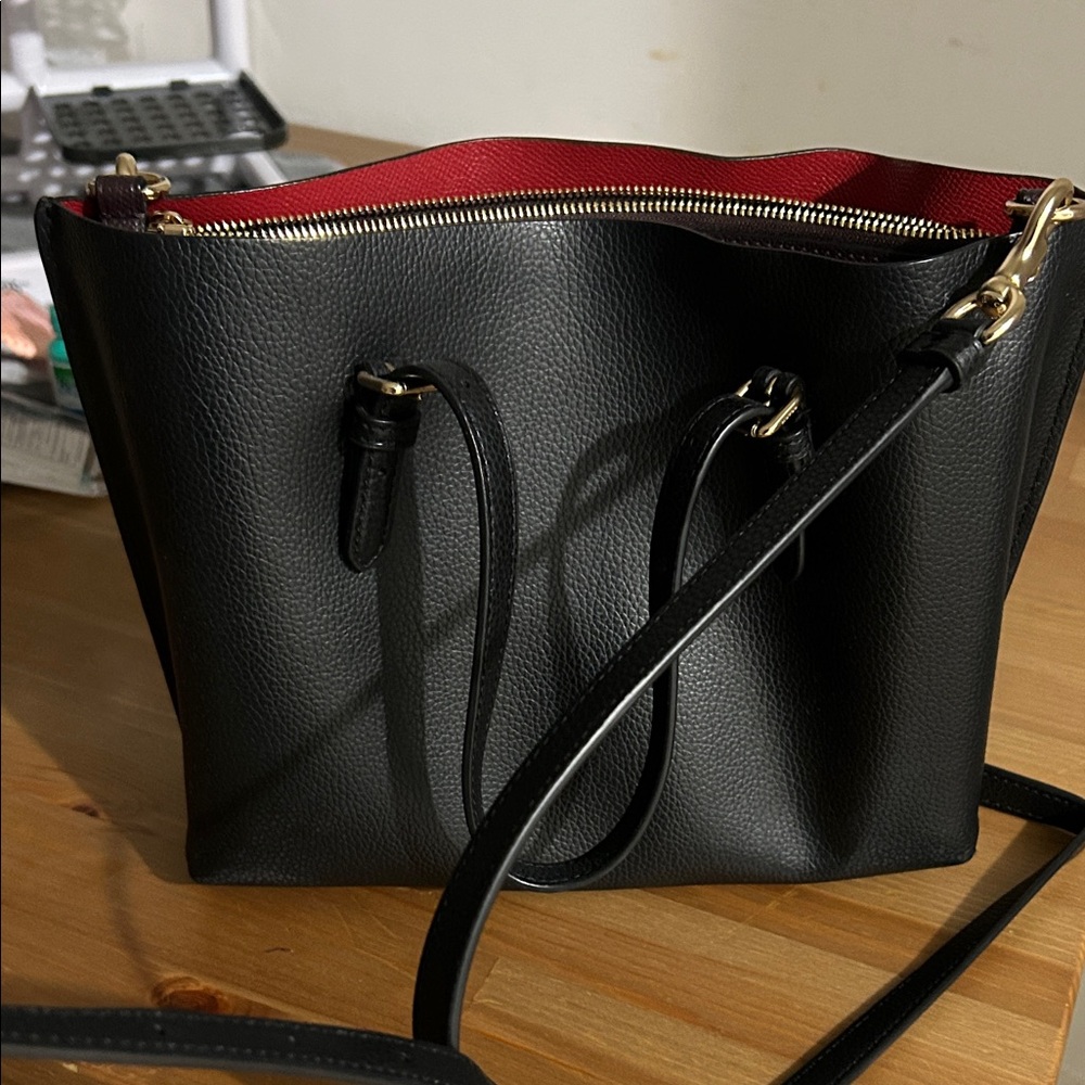 Coach Black Leather Tote with Red Interior and Gold Hardware - Picture 2 of 10